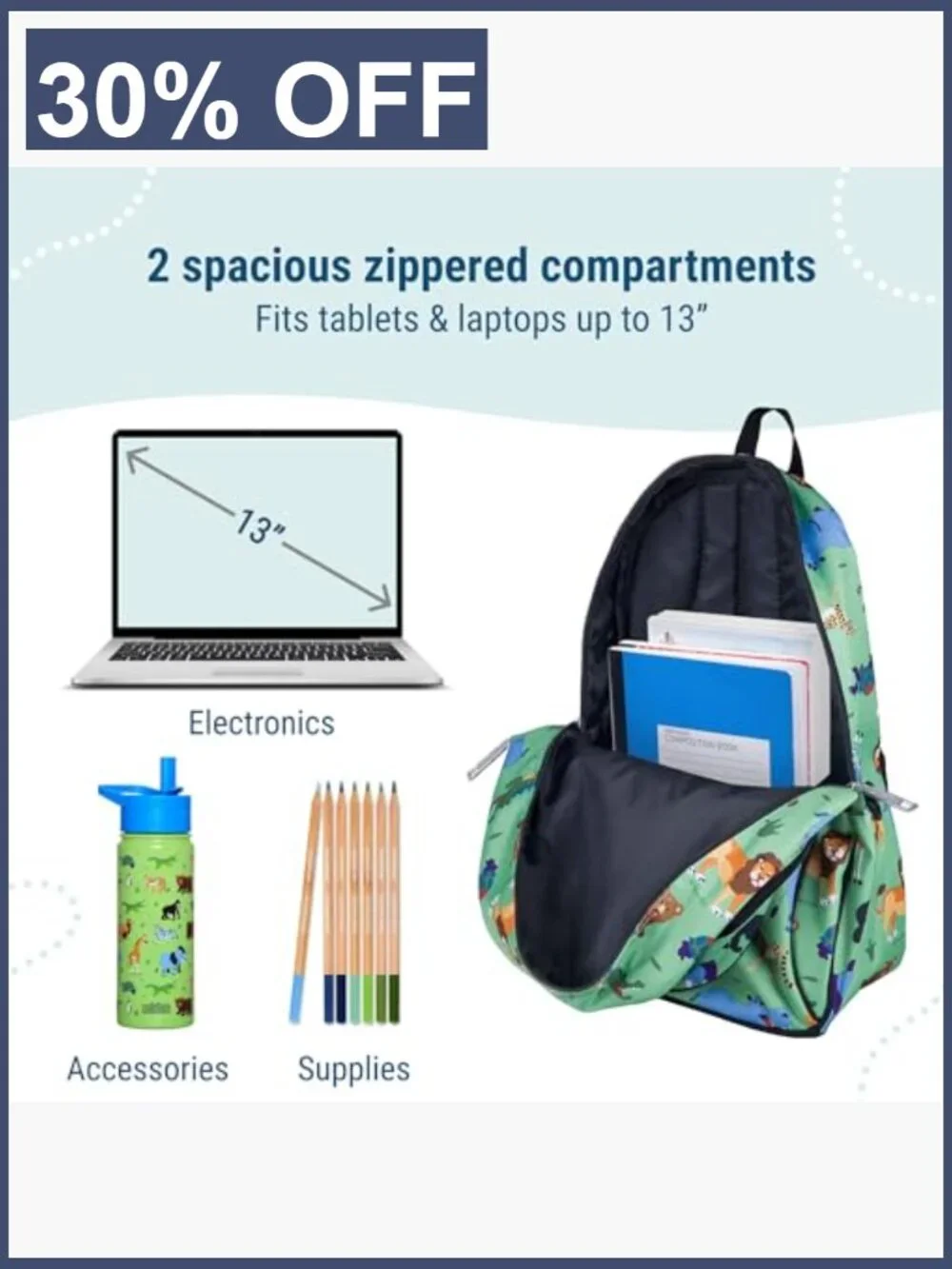 15-Inch Kids Backpack with Padded Straps & Water Bottle Pocket